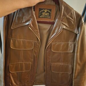 Genuine Brown Leather Vintage Jacket in Size 42